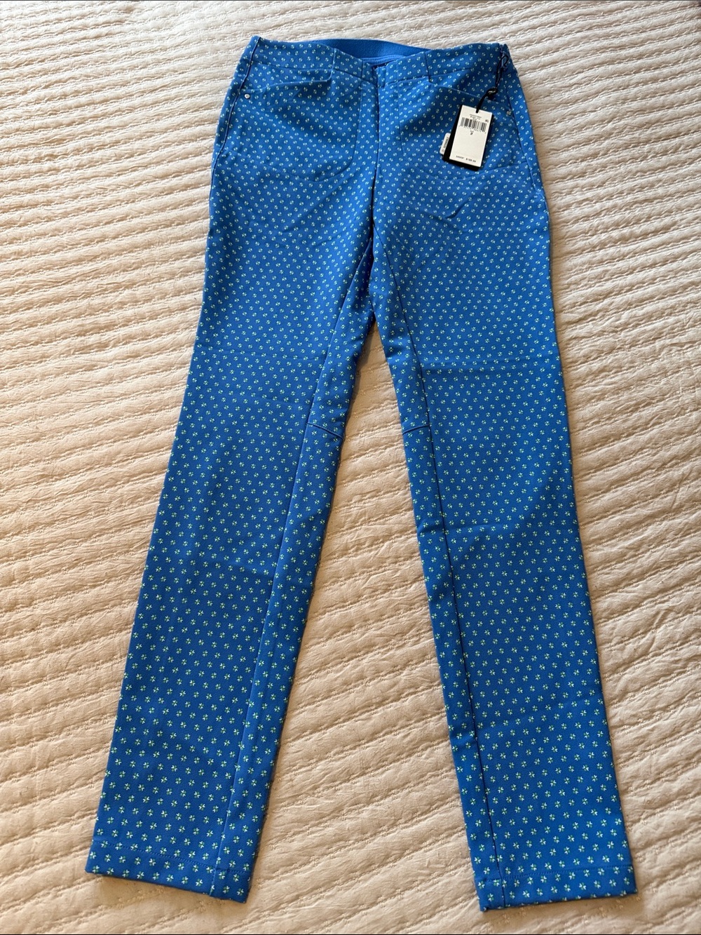 RLX Ralph Lauren Golf/Sports Blue Straight Leg Pants w/ Green/White Pattern 2